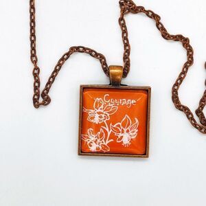 Courage Emblem Necklace with Dog Tag Motif and Chain Copper Color 12" Ch…